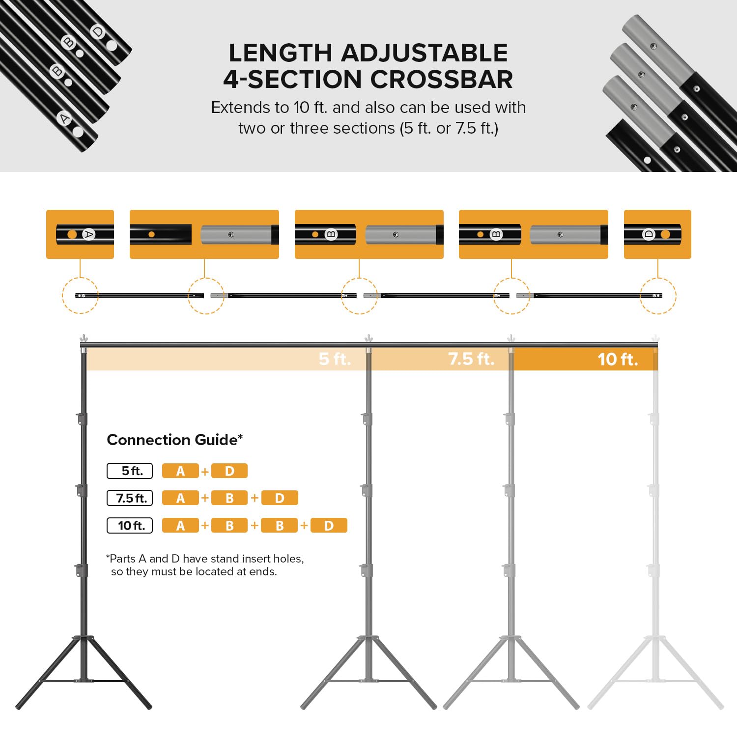 Julius Studio 10 x 10 ft. Triple Crossbar Backdrop Stand Double Photo Background Support, New Metal Cap Design, Upgraded Sturdy Structure, Spring Clamps, Sand Bags, JSAG596