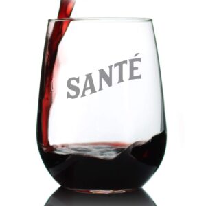 sante - french cheers - stemless wine glass - cute france themed gifts or party decor for women and men - large
