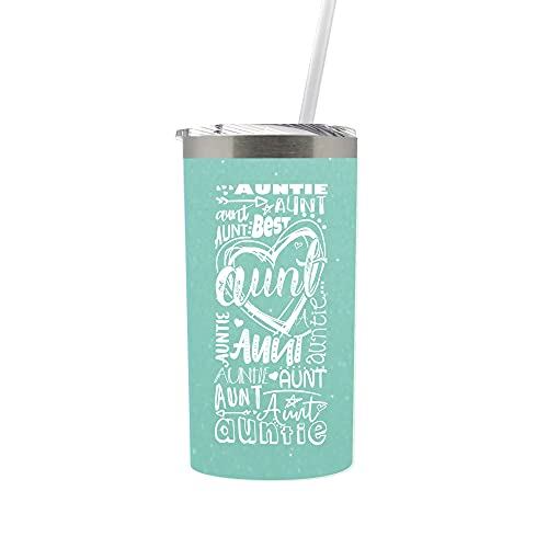 Aunt Gifts From Niece and Nephew For Auntie Travel Tumbler or Coffee Mug for bday With Lid and Straw Her Mint Blue 0288