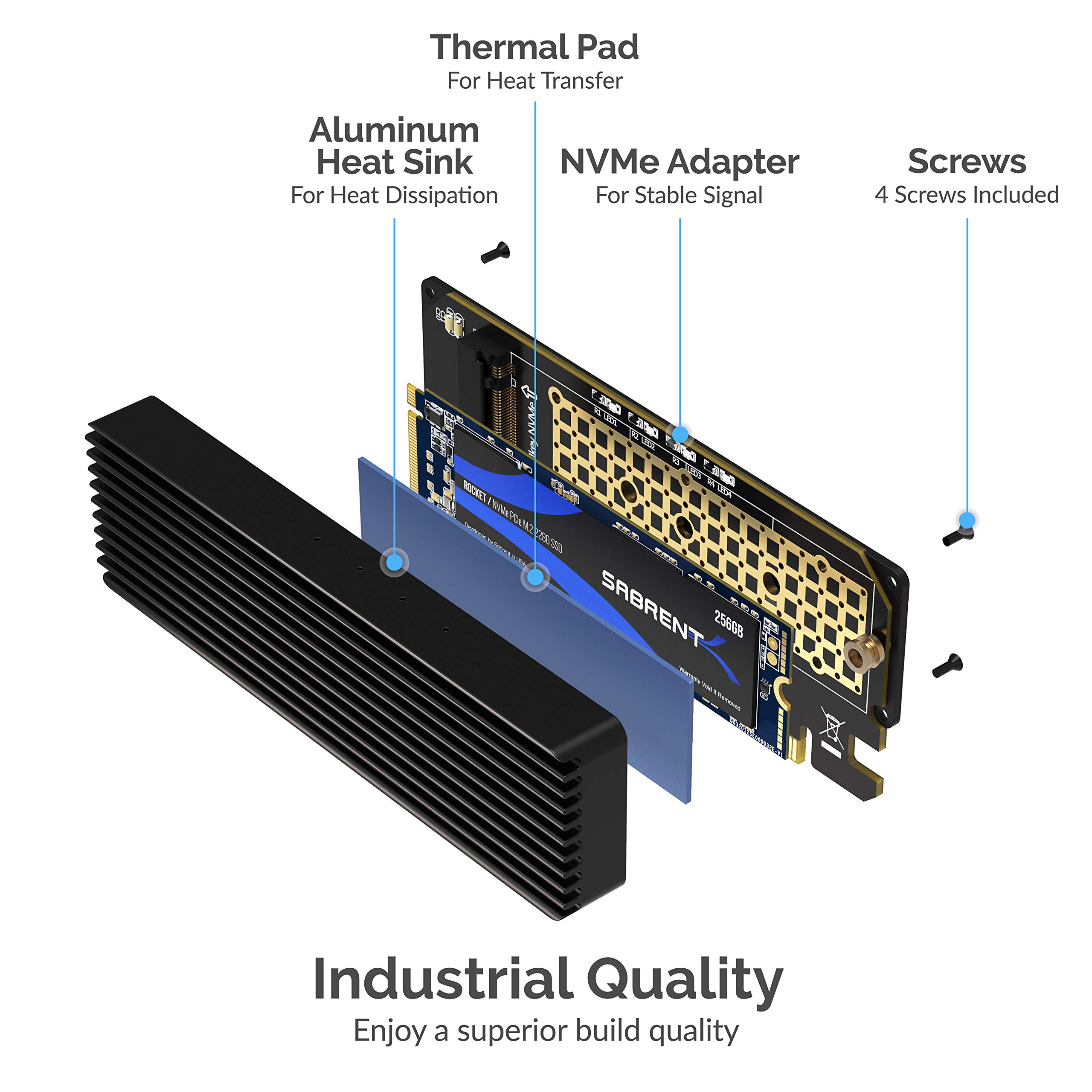 SABRENT NVMe M.2 SSD to PCIe X16/X8/X4 Card with Aluminum Heat Sink (EC-PCIE)