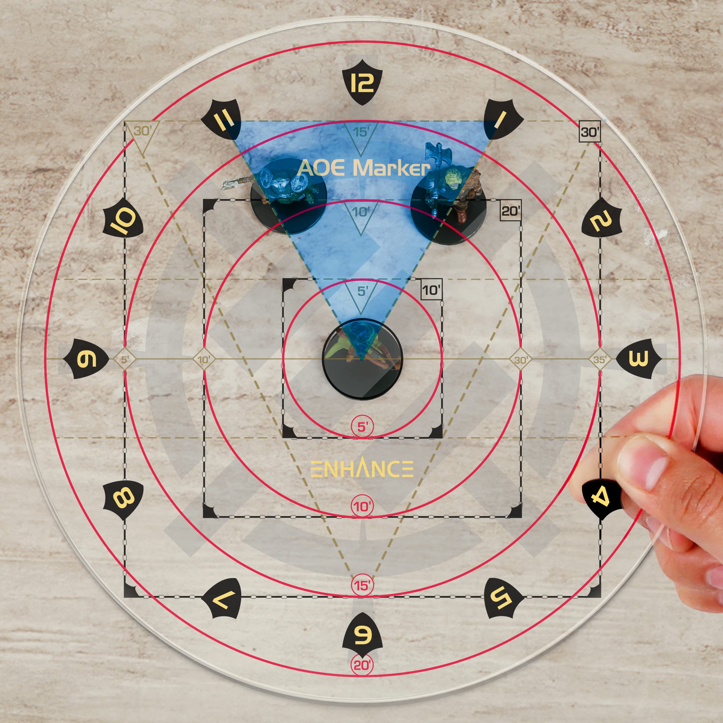 ENHANCE 30ft Spell AOE Damage Template - DND Area of Effect Marker for 1" Battle Grid Mat or Grid-Less Terrain - Upgraded Measure Tool Quickly Determines Spell Effects - Perfect for Tabletop RPG DMS