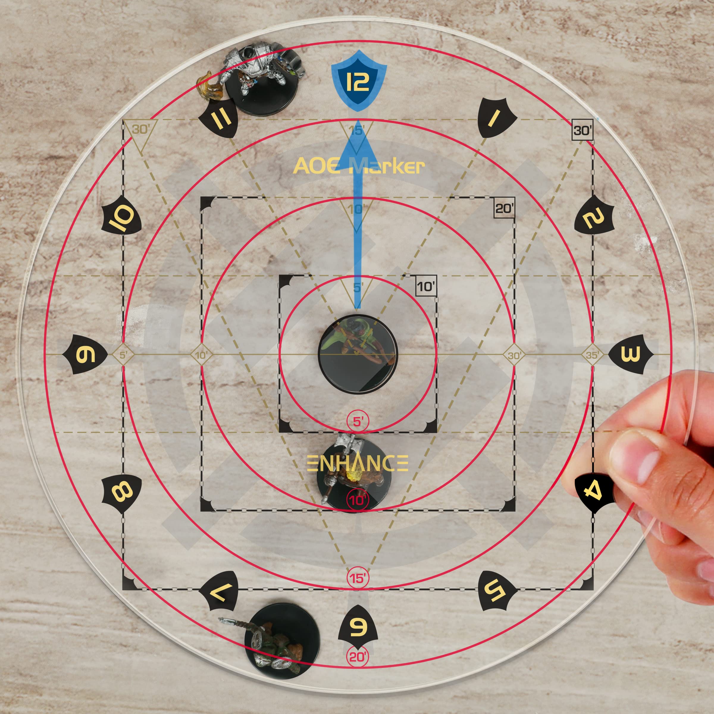 ENHANCE 30ft Spell AOE Damage Template - DND Area of Effect Marker for 1" Battle Grid Mat or Grid-Less Terrain - Upgraded Measure Tool Quickly Determines Spell Effects - Perfect for Tabletop RPG DMS