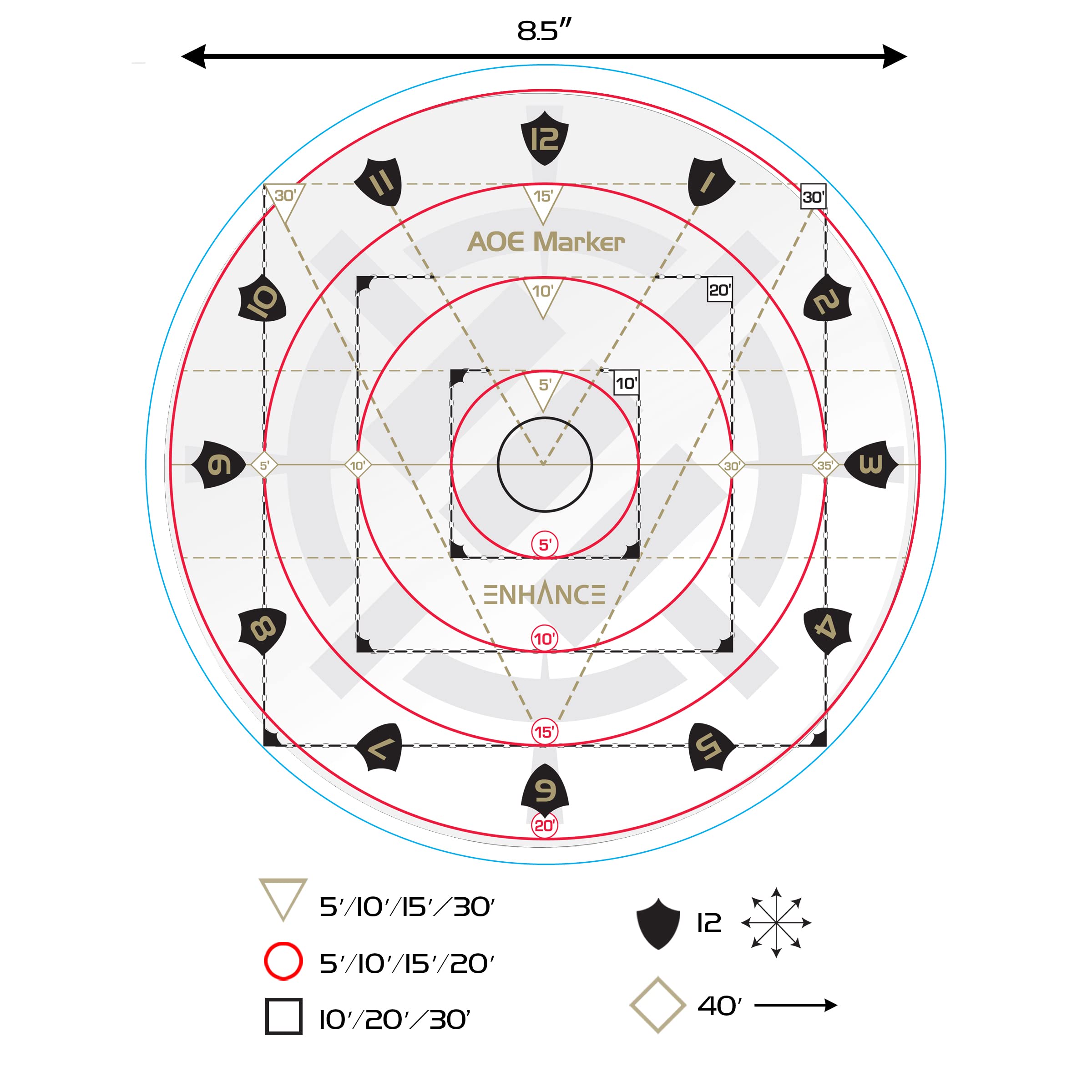 ENHANCE 30ft Spell AOE Damage Template - DND Area of Effect Marker for 1" Battle Grid Mat or Grid-Less Terrain - Upgraded Measure Tool Quickly Determines Spell Effects - Perfect for Tabletop RPG DMS