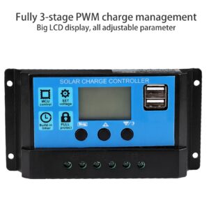 Solar Charge Controller, 60A/50A/40A/30A/20A/10A 12V 24V Auto Solar Charge Controller PWM Controller Dual USB Port PWM Solar Battery PWM LCD Display( 60A) Regler Solar 20 Amp