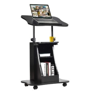 tangkula mobile laptop podium, height adjustable podium stand, standing desk, rolling desk laptop cart with swivel top & movable wheels