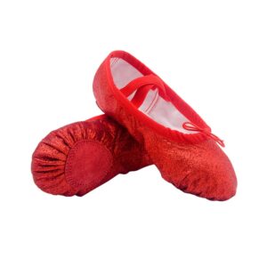1 pair canvas dance shoes shiny yoga shoe full sole yoga shoes girl ballet flats shoes kids glitter gym shoes yoga flats sneaker slippers dancing shoes soles toddler foldable red