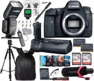 canon eos 6d mark ii dslr camera (body only) w/canon bg-e21 battery grip + 2x canon battery bundle includes 256gb memory, ttl flash, backpack, pro mic, timer remote, photo software package & more