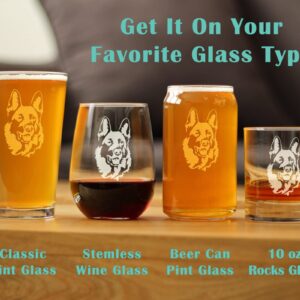 German Shepherd Happy Face Stemless Wine Glass - Cute Gifts for Dog Lovers with German Shepherds - Large Glasses