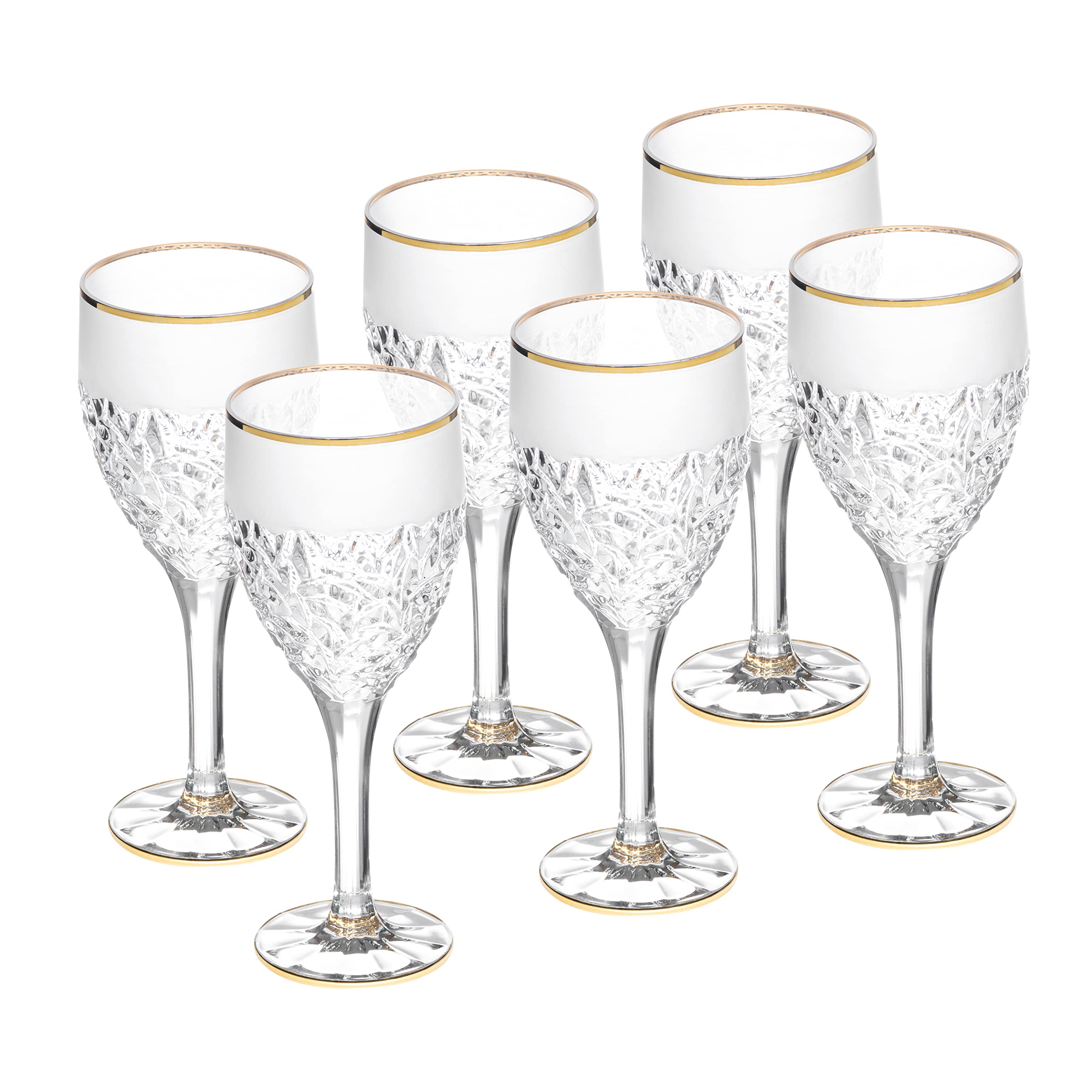 Barski Goblet - Wine Glass - Water Glass - Crystal - Set of 6 Stemmed Glasses - Glass is designed With with Frosted Border and Gold Rim - 11 oz Made in Europe -