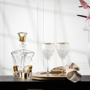 Barski Goblet - Wine Glass - Water Glass - Crystal - Set of 6 Stemmed Glasses - Glass is designed With with Frosted Border and Gold Rim - 11 oz Made in Europe -