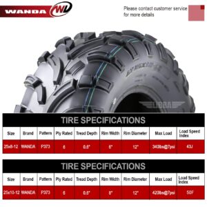 16-20 Polaris RANGER 500 570 ATV Tire Set WANDA 25x8-12 25x10-12 lite Mud