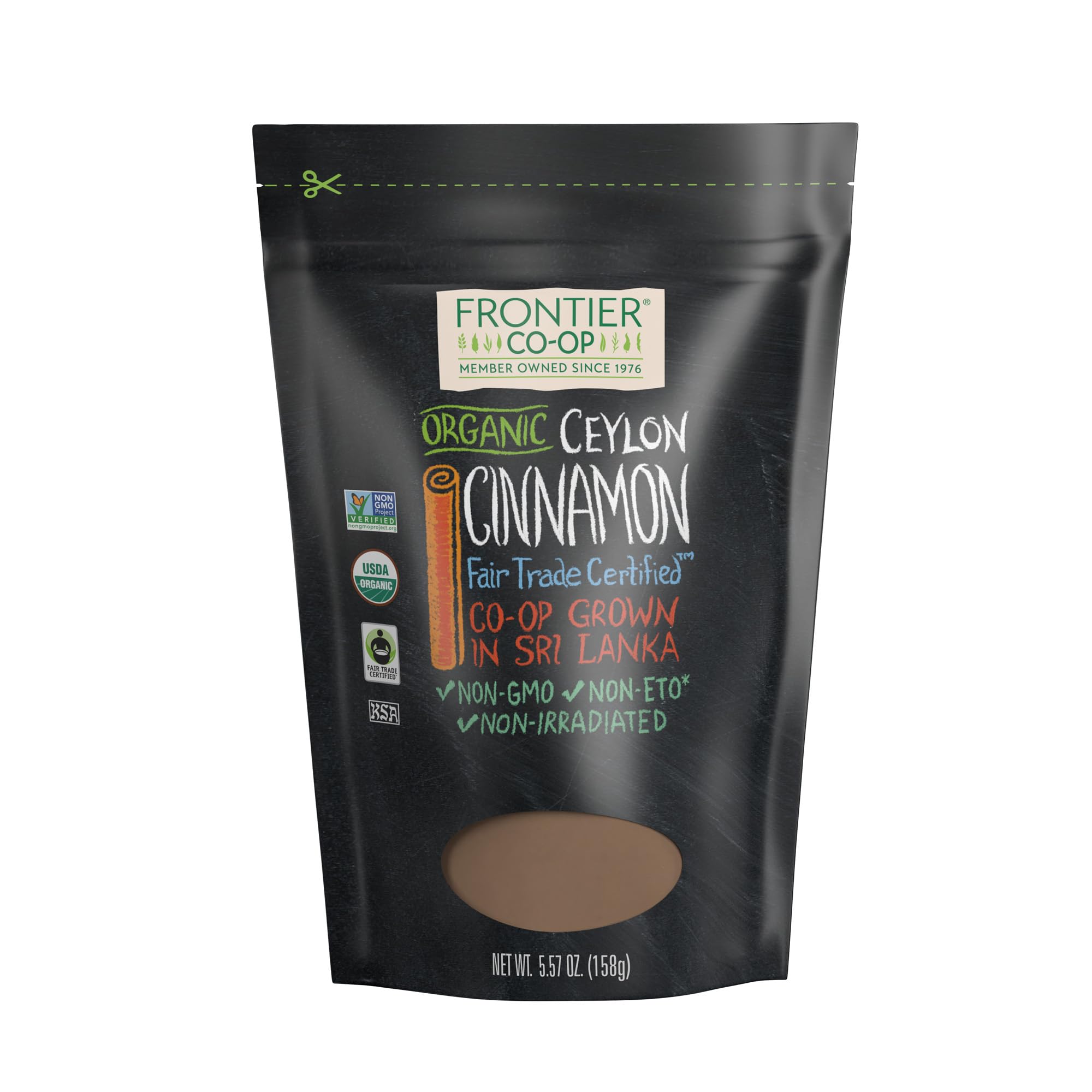 Frontier Co-op Organic Fair Trade Ground Ceylon Cinnamon 5.57oz - Cinnamon Powder Organic, Bulk Bag Refill for Cinnamon Shaker