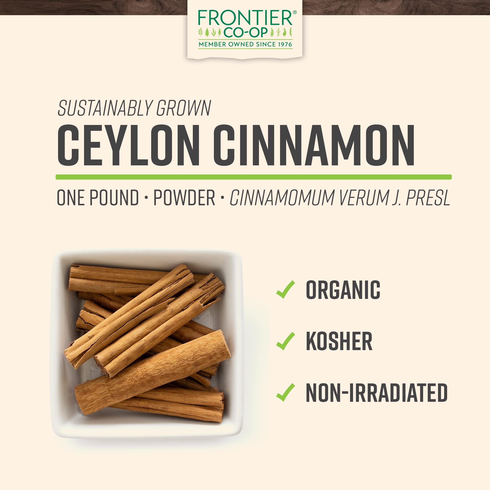 Frontier Co-op Organic Fair Trade Ground Ceylon Cinnamon 5.57oz - Cinnamon Powder Organic, Bulk Bag Refill for Cinnamon Shaker