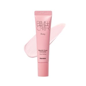 hanskin rosy blemish cover, full coverage color correcting concealer for under eye dark circles, korean makeup [rosy/12g]