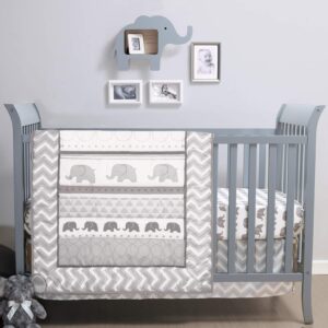 the peanutshell elephant walk crib bedding set - 3 piece unisex nursery set - crib quilt, crib sheet, crib skirt