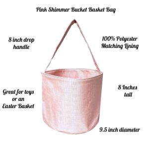 Girls Shimmer Fabric Easter Egg Basket Bucket Tote Bag Gift for Kids Pink Purple - Can be Personalized (Pink)