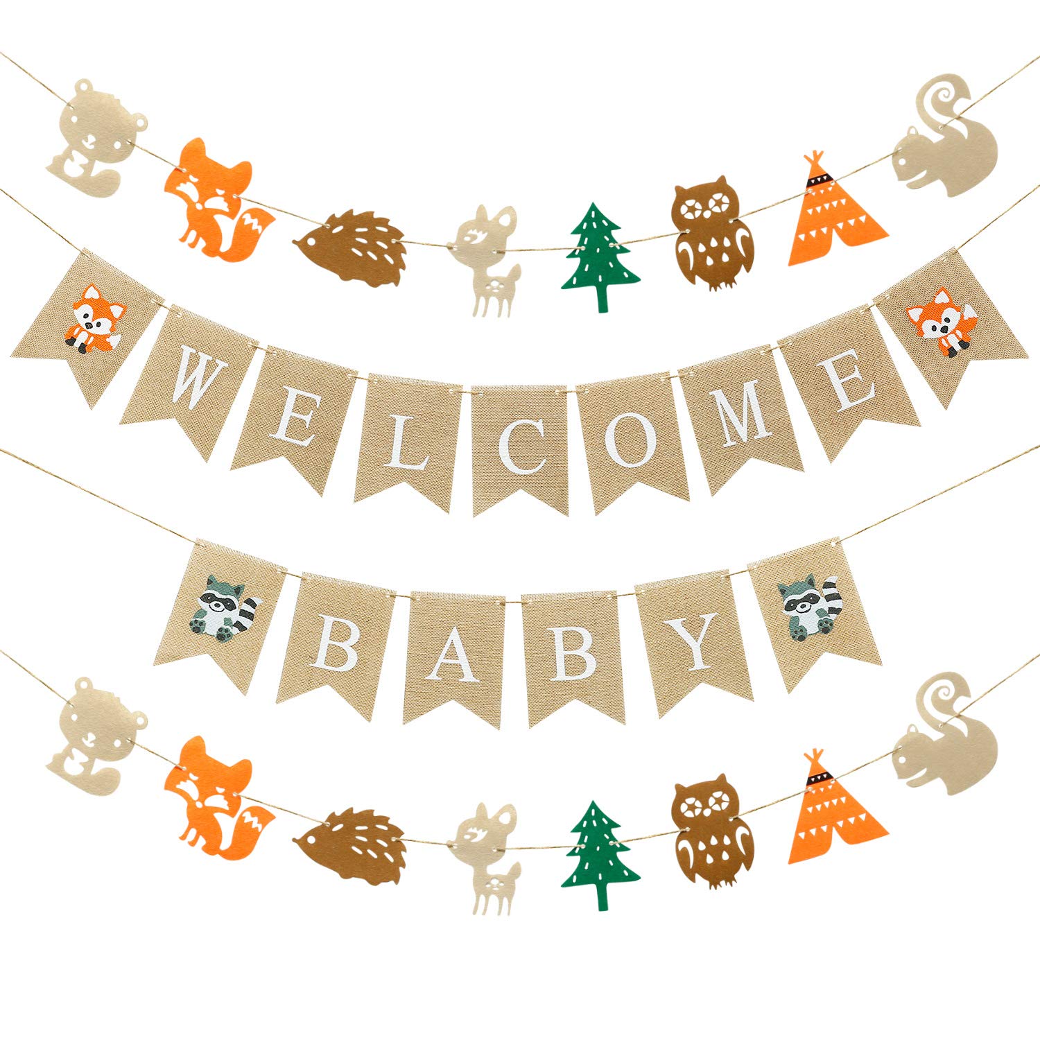 Woodlands Baby Shower Decorations Woodland Boy Baby Shower Banners, 1 Welcome Little Baby Banner, 2 Woodland Creatures Banners Deer Forest Animal Friends Garland Baby Shower Birthday Party Decor