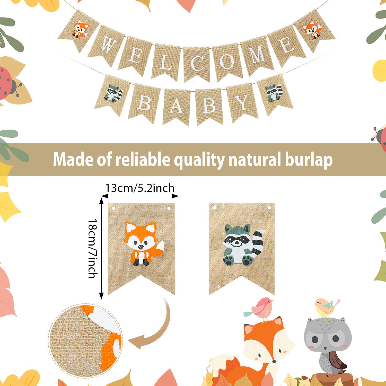 Woodlands Baby Shower Decorations Woodland Boy Baby Shower Banners, 1 Welcome Little Baby Banner, 2 Woodland Creatures Banners Deer Forest Animal Friends Garland Baby Shower Birthday Party Decor