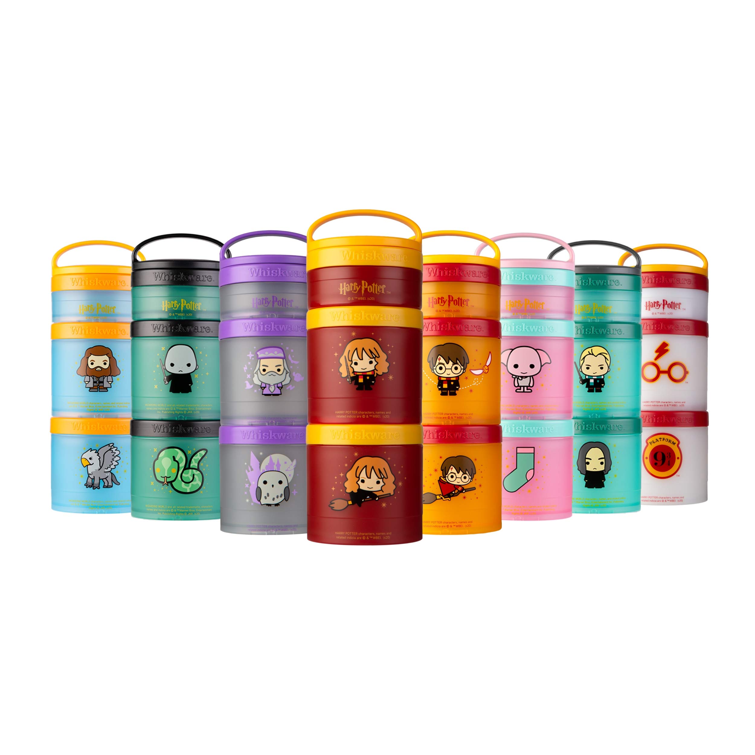 Whiskware Harry Potter Stackable Snack Containers for Kids and Toddlers, 3 Stackable Snack Cups for School or Travel, Dumbledore and Hedwig