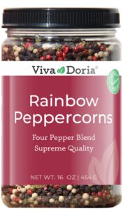 viva doria rainbow blend peppercorn, steam sterilized whole black/green pepper, whole pink/white pepper, 16 oz, for grinder refills