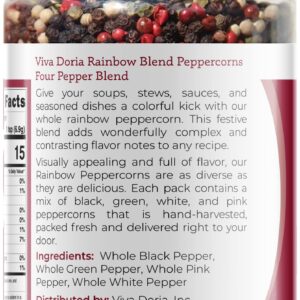 Viva Doria Rainbow Blend Peppercorn, Steam Sterilized Whole Black/Green Pepper, Whole Pink/White Pepper, 16 Oz, For Grinder Refills