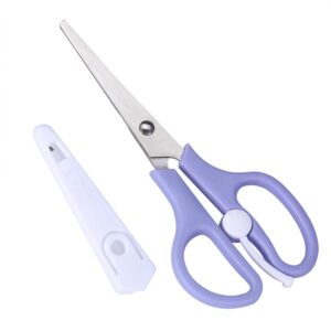 food shears stainless steel baby scissors food scissor with plastic cover for toddlers, preschool training kids scissors(purple)