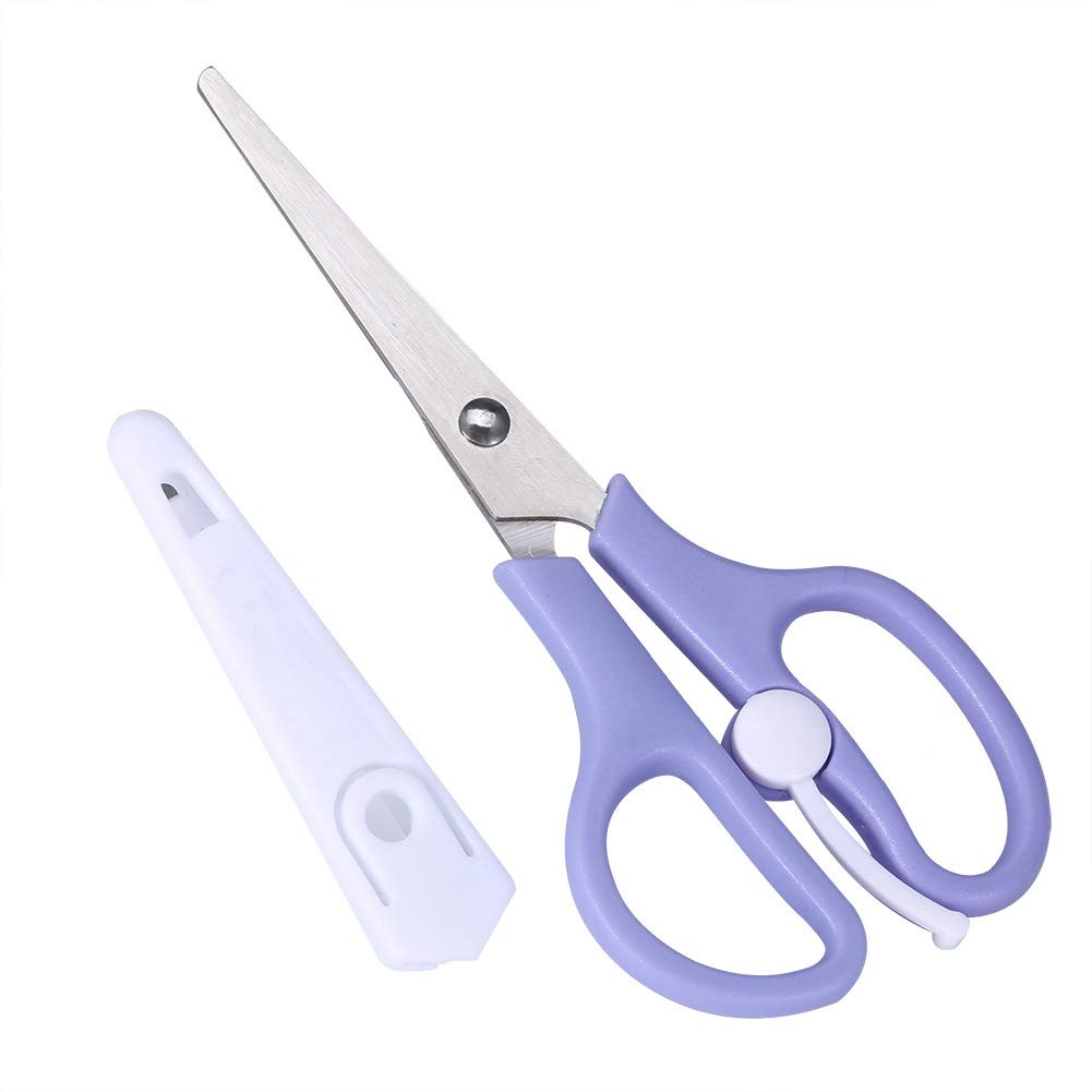 Food Shears Stainless Steel Baby Scissors Food Scissor with Plastic Cover for Toddlers, Preschool Training Kids Scissors(Purple)