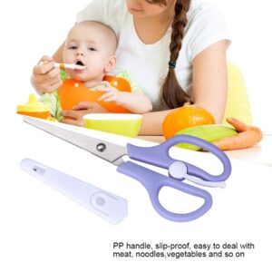 Food Shears Stainless Steel Baby Scissors Food Scissor with Plastic Cover for Toddlers, Preschool Training Kids Scissors(Purple)