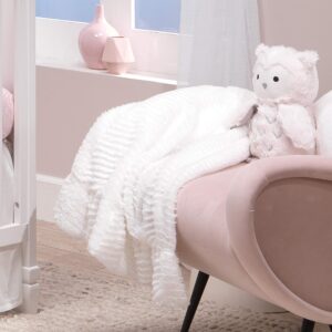 Lambs & Ivy Signature White Ruffled Lux Minky/Jersey Chevron Baby Blanket