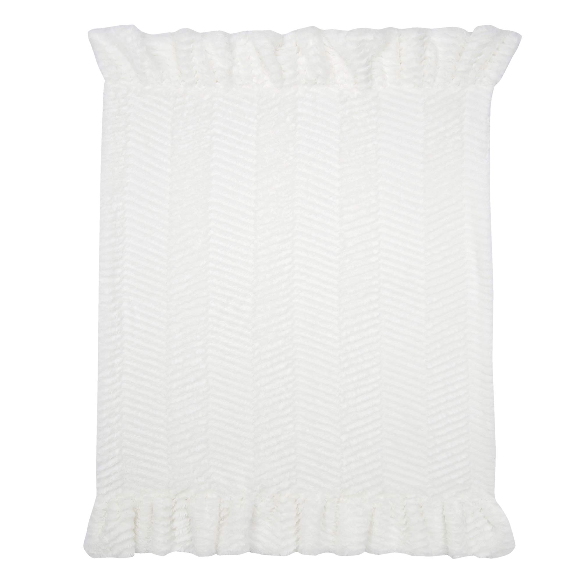 Lambs & Ivy Signature White Ruffled Lux Minky/Jersey Chevron Baby Blanket