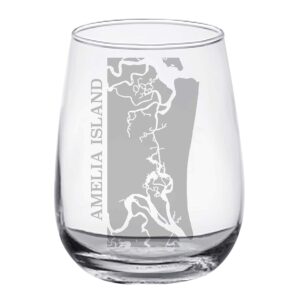 Amelia Island Map - Stemless Wine Glasses Set of 2