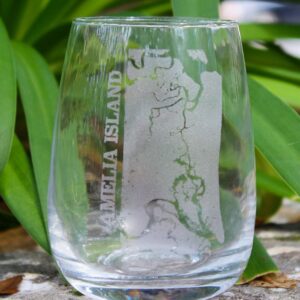 Amelia Island Map - Stemless Wine Glasses Set of 2