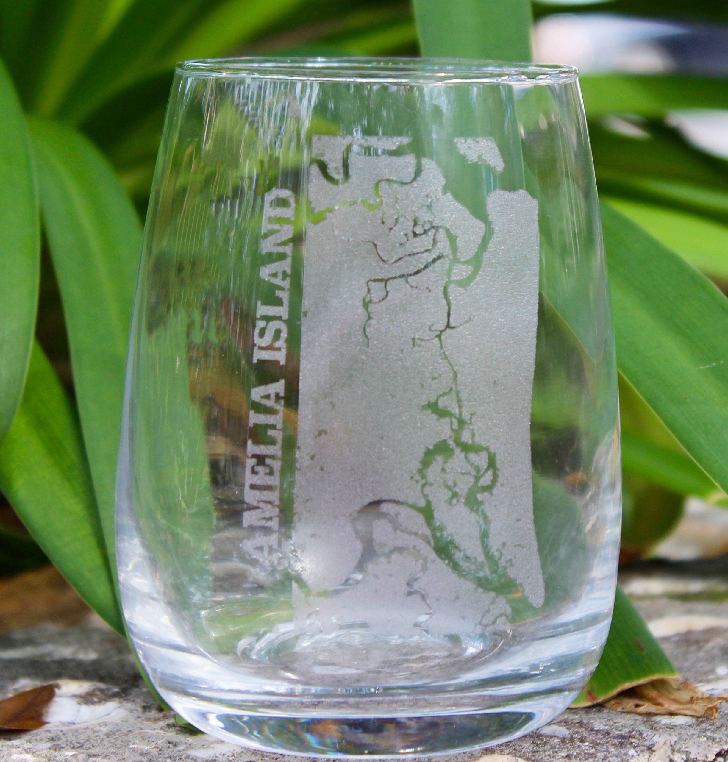 Amelia Island Map - Stemless Wine Glasses Set of 2