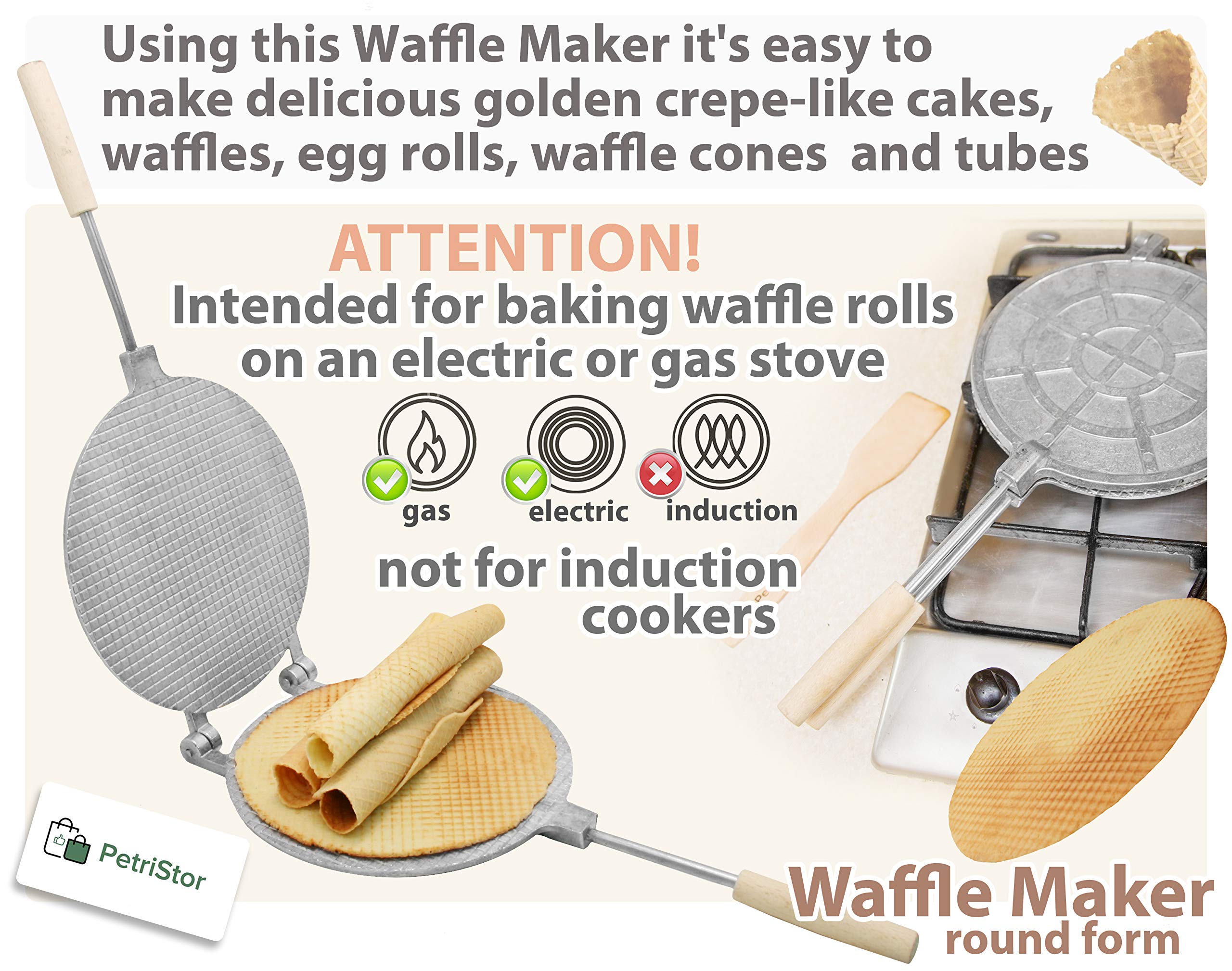 Waffle Maker - Waffle Cone Maker - Krumkake Iron - Wafer Maker - Waffle Makers - Waffle Cone Maker Machine - Stroopwafel Maker - Ice Cream Cone Maker - Wafer Iron - Stroopwafel Iron - Вафельница