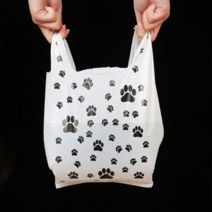 Outus 50 Pieces Paw Print Bags Doggie Treat Bag Bulk Plastic Paw Bag Pet Gift Bags for Party Favor Goodie Candy Grocery Shopping, 14 x 7.6 x 4.8 Inch