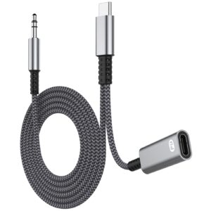 usb c to 3.5mm aux cable with charger, 2 in 1 usb c to 3.5mm car aux headset audio cable with pd 60w charging compatible with galaxy s23/s23ultra/s22/s22 ultra/s21/s21 fe/note20, pixel 7pro/6/6//5/4