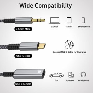 USB C to 3.5mm Aux Cable with Charger, 2 in 1 USB C to 3.5mm Car Aux Headset Audio Cable with PD 60W Charging Compatible with Galaxy S23/S23Ultra/S22/S22 Ultra/S21/S21 FE/Note20, Pixel 7Pro/6/6//5/4