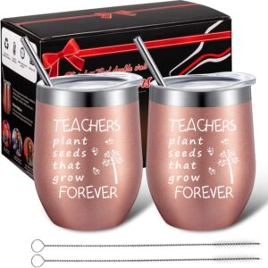 boao 2 pack teacher appreciation gifts for women, novelty birthday thank you gift graduation gift for teachers, teachers plant seeds that grow forever, insulate tumbler 12 oz (rose gold)