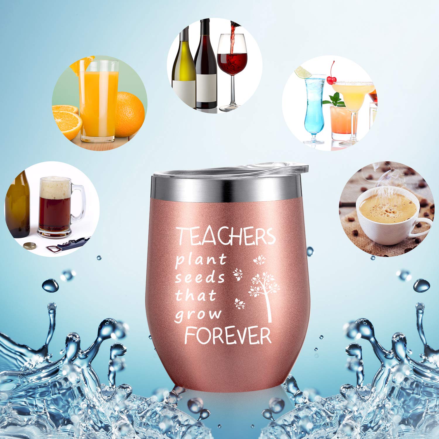 Boao 2 Pack Teacher Appreciation Gifts for Women, Novelty Birthday Thank You Gift Graduation Gift for Teachers, Teachers Plant Seeds That Grow Forever, Insulate Tumbler 12 oz (Rose Gold)