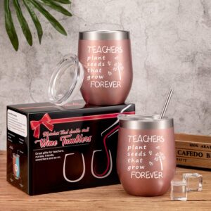 Boao 2 Pack Teacher Appreciation Gifts for Women, Novelty Birthday Thank You Gift Graduation Gift for Teachers, Teachers Plant Seeds That Grow Forever, Insulate Tumbler 12 oz (Rose Gold)