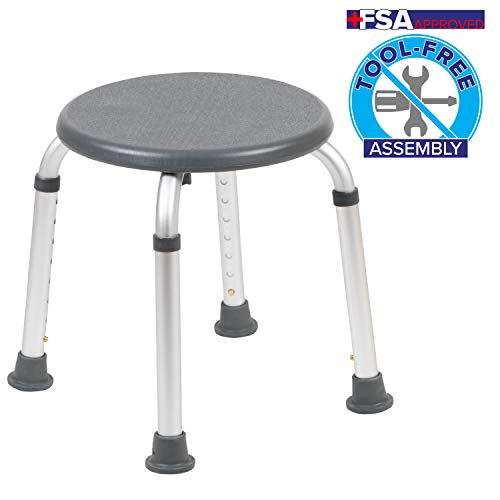 Flash Furniture HERCULES Series Tool-Free and Quick Assembly, 300 Lb. Capacity, Adjustable Gray Bath & Shower Stool