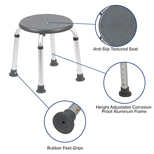 Flash Furniture HERCULES Series Tool-Free and Quick Assembly, 300 Lb. Capacity, Adjustable Gray Bath & Shower Stool