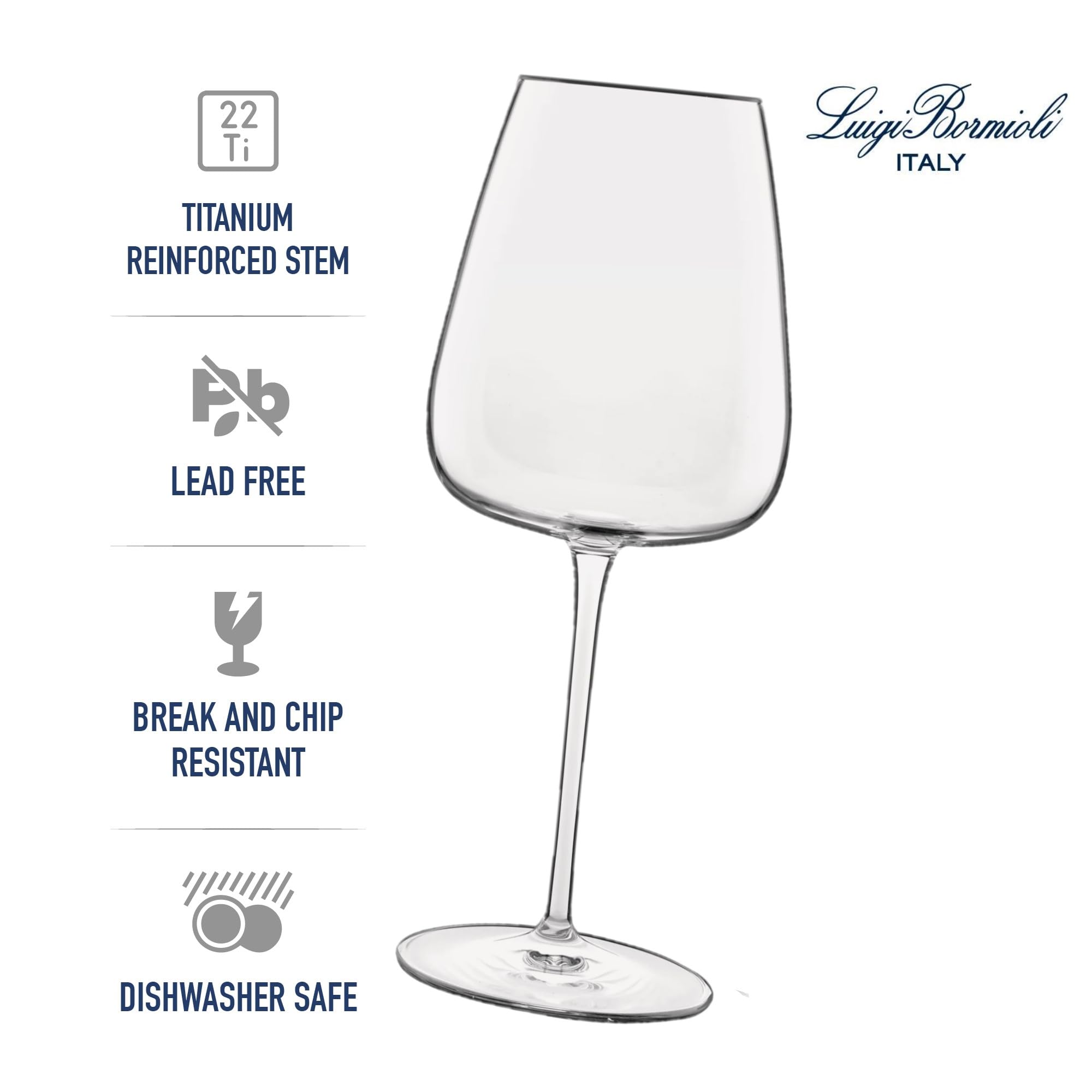 Luigi Bormioli Talismano Set Of 4 Grand Cru 18.5 Oz. Wine Glasses, Crystal SON-hyx Glass, With Titanium Reinforced Stems, Dishwasher Safe, Made In Italy.