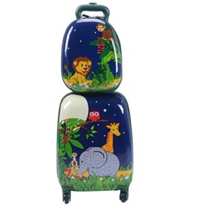 gymax kids carry on luggage set, 12" & 16" 2pcs rolling suitcase (giraff)