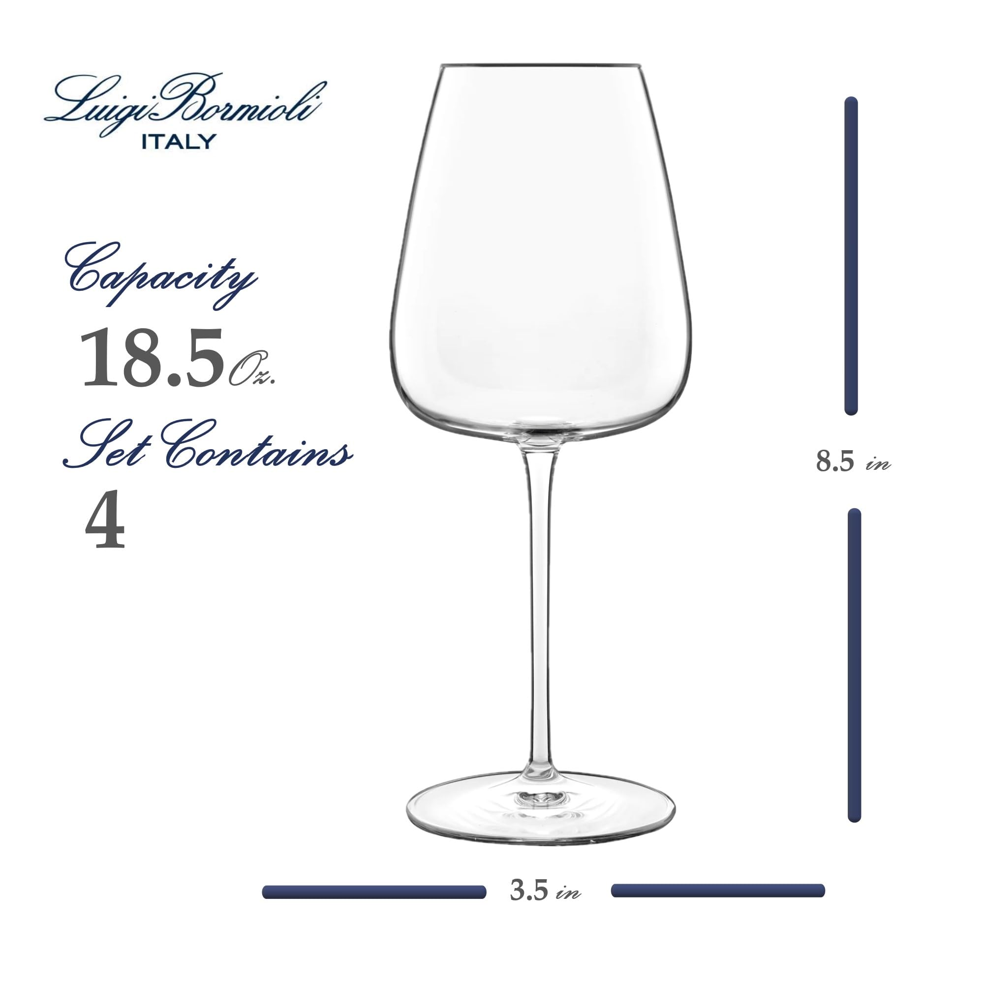 Luigi Bormioli Talismano Set Of 4 Grand Cru 18.5 Oz. Wine Glasses, Crystal SON-hyx Glass, With Titanium Reinforced Stems, Dishwasher Safe, Made In Italy.