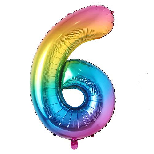 40inch Big rainbow Foil Birthday Balloon Helium Number Balloons Happy Birthday Party Decorations Kids Figures Wedding Air ball (40 inch Color 6)