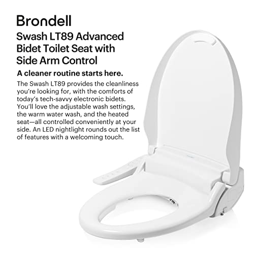 Brondell Swash Electronic Bidet Toilet Seat LT89, Fits Elongated Toilets, White – Side Arm Control, Warm Water Wash, Strong Wash Mode, Stainless-Steel Nozzle, Nightlight and Easy Installation