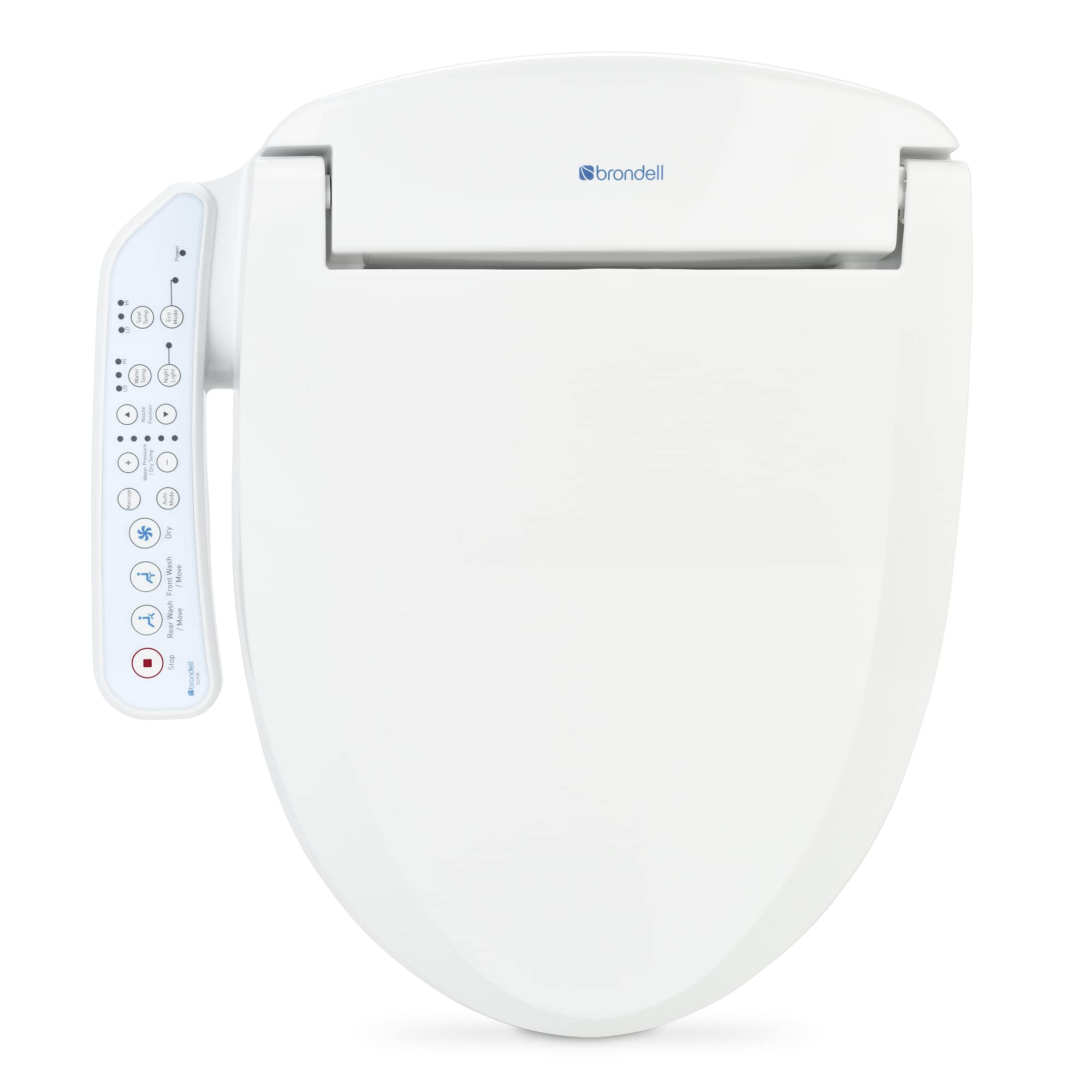 Brondell CL510-RW Swash CL510 Electric Bidet Toilet Heated Seat, Oscillating Stainless Steel Nozzle, Warm Air Dryer, Night, Gentle Close Lid, Light Blue Side Arm Control, Round