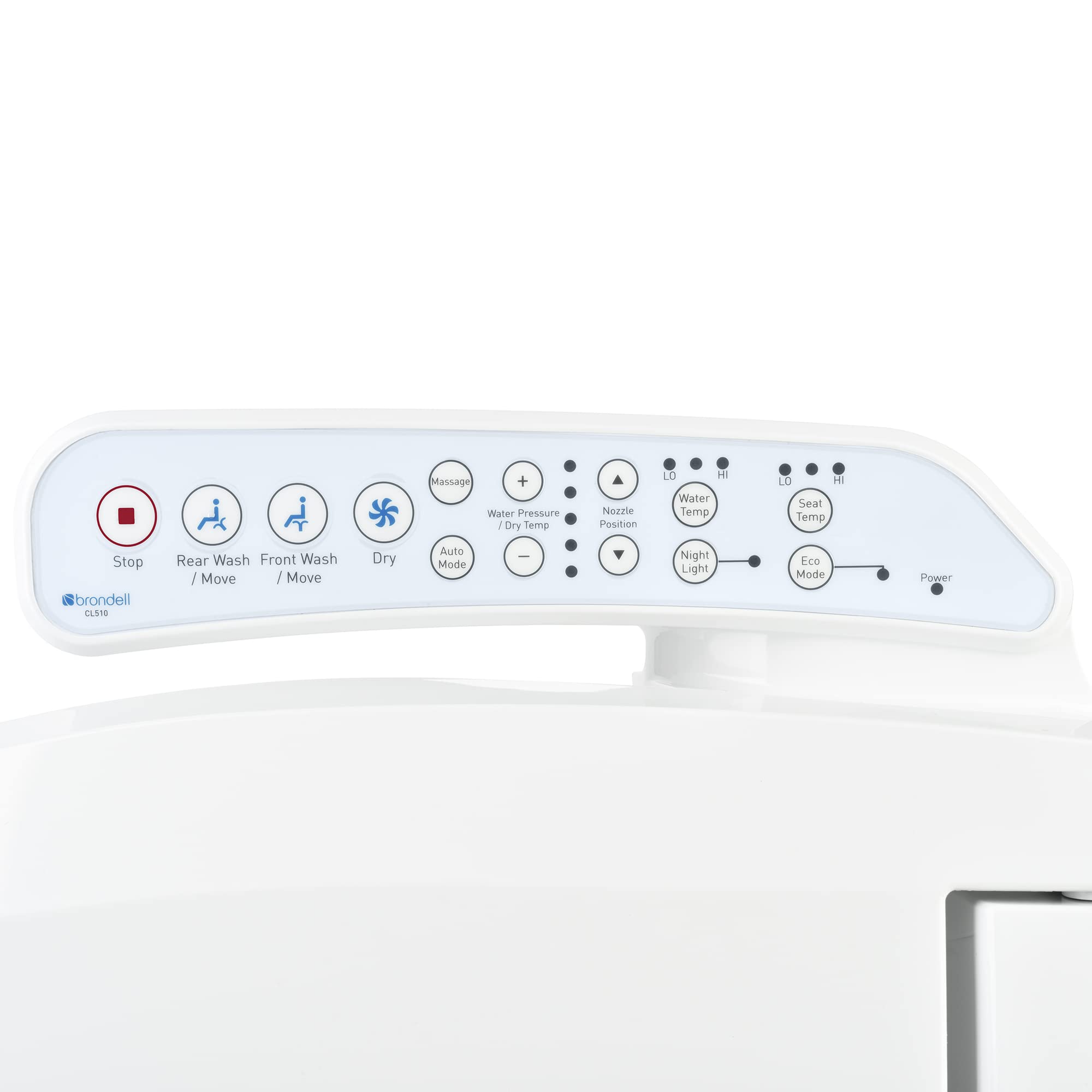 Brondell CL510-RW Swash CL510 Electric Bidet Toilet Heated Seat, Oscillating Stainless Steel Nozzle, Warm Air Dryer, Night, Gentle Close Lid, Light Blue Side Arm Control, Round