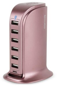 aduro 40w 6-port usb desktop charging station hub wall charger for iphone ipad tablets smartphones with smart flow (rose gold)